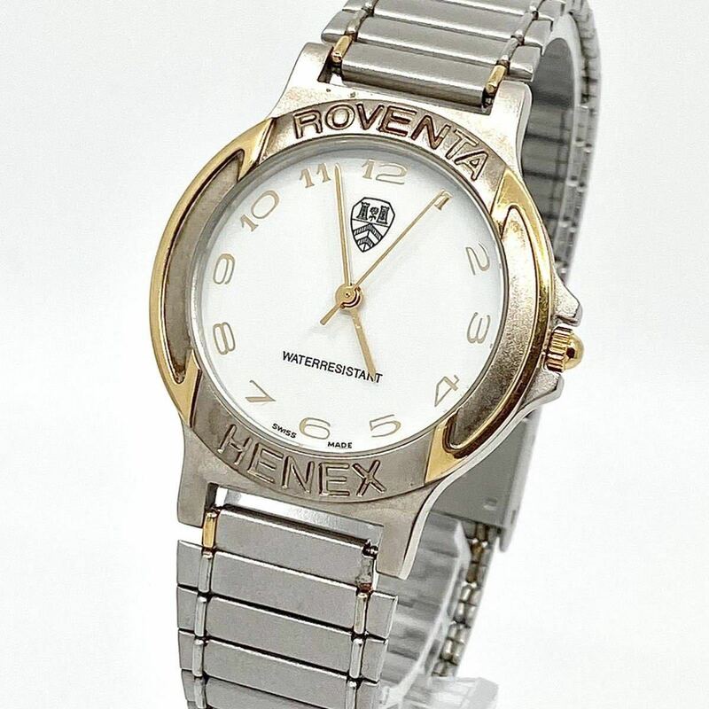 ROVENTA HENEX S.A. BIENNE 腕時計 ロゴベゼル ラウンド アラビアン クォーツ quartz ゴールド シルバー 金銀 ロベンタヘネックス Y513