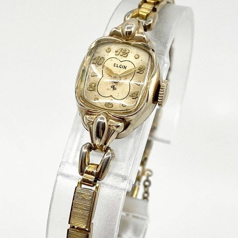 ELGIN 腕時計 手巻き式 ブレスウォッチ 蛇腹ベルト 2針 ゴールド 金 アンティーク エルジン Y524