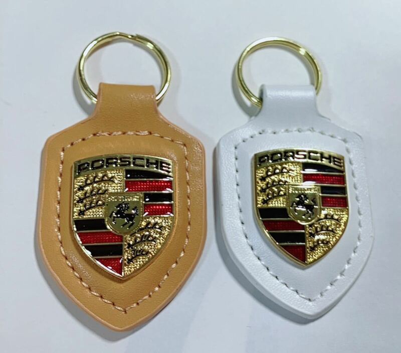 PORSCHE ポルシェ キーホルダー クレスト 白と黄色2点セット