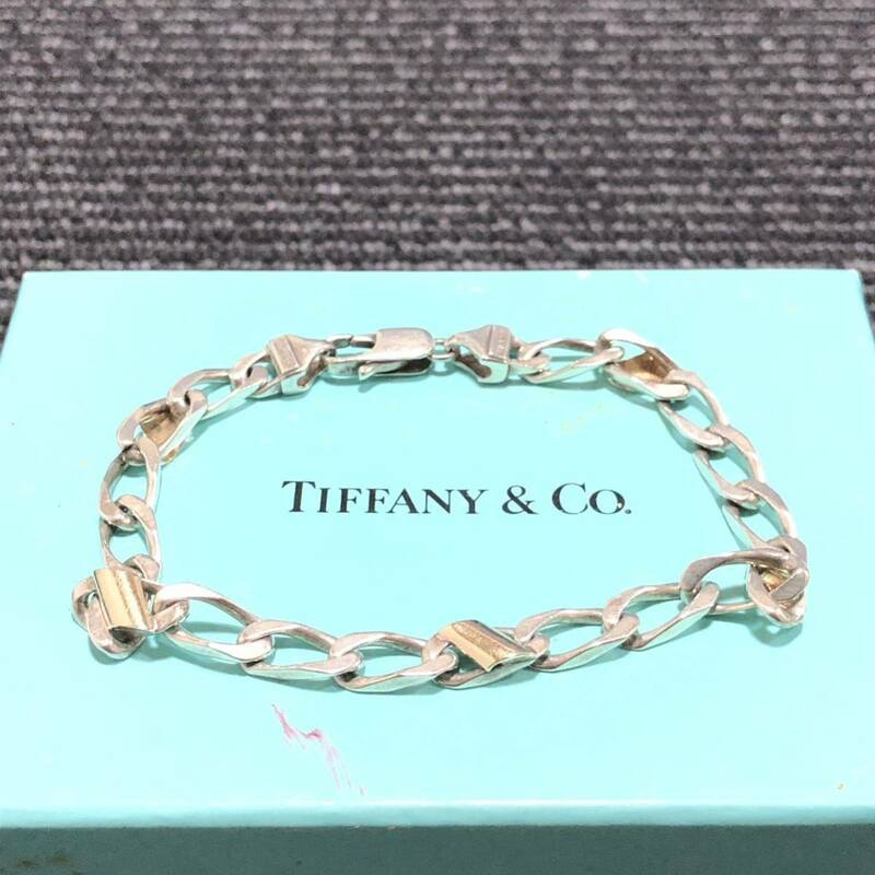 【ティファニー】基準内 TIFFANY&Co. ブレスレット 喜平 シルバー925×ゴールド750 全長19cm バングル メンズ レディース 箱付き 送料520円