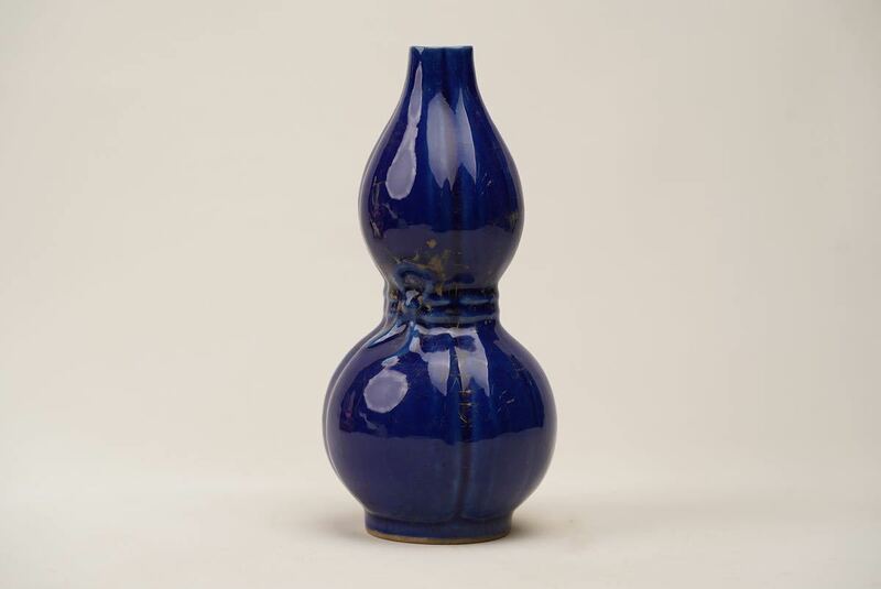 中国古美術 清代 藍釉 花瓶 花入 徳利 時代物 藏出