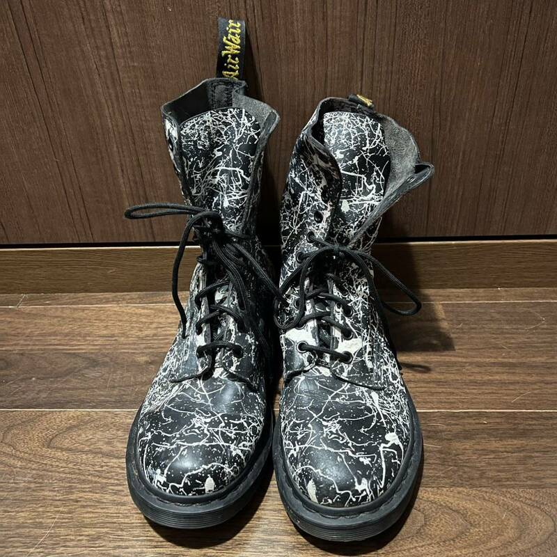 Dr.Martens ドクターマーチン ペイント 10ホール ブーツ UK8 ブラック 総柄 メンズ シューズ スプラッシュ