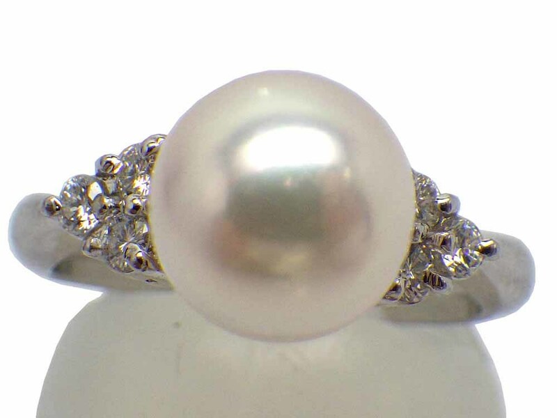 アコヤパール ダイヤモンドリング Pt900 5.5g 12号 中宝鑑　Jewelry Akoya-Pearl 8.7mm Dia0.20ct Ring