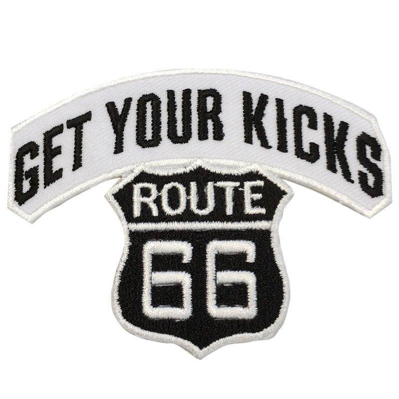 【刺繍パッチ】GET YOUR KICKS ROUTE 66 ホワイト／ブラック バイカー ワッペン ルート66 マザーロード