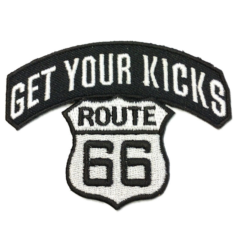 【刺繍パッチ】GET YOUR KICKS ROUTE 66 ブラック／ホワイト バイカー ワッペン ルート66 マザーロード