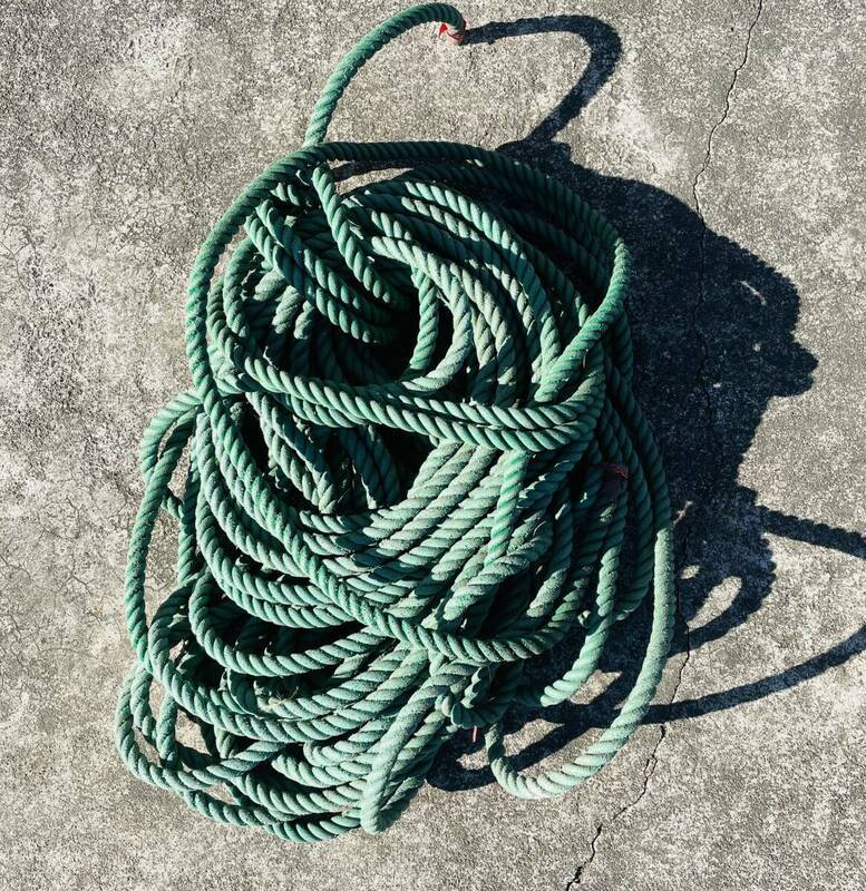 石田製縄　ロープ　44ｍ　緑　綱　トレーニング　作業　ＤＩＹ　総重量8.8キロ　直径19ｍｍ　X797