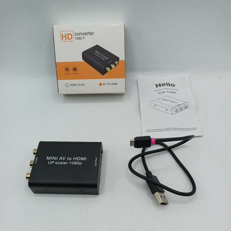 B053　★HDコンバーター MINI AV to HDMI AV端子変換アダプター 動作品 外箱入り 説明書・USBケーブル付属
