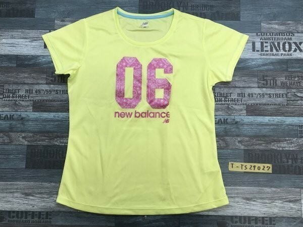 NEW BALANCE ニューバランス レディース ペイズリー柄 ナンバープリント 半袖Tシャツ L 黄緑