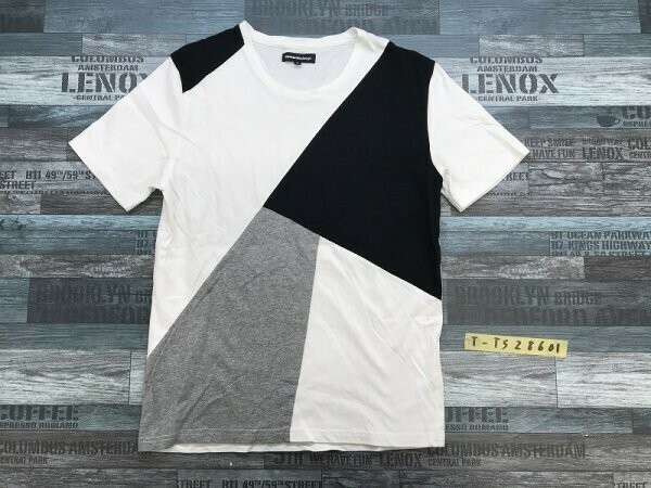 semantic design シマンテックデザイン メンズ 配色切替 クレイジーパターン 半袖Tシャツ M 白黒グレー