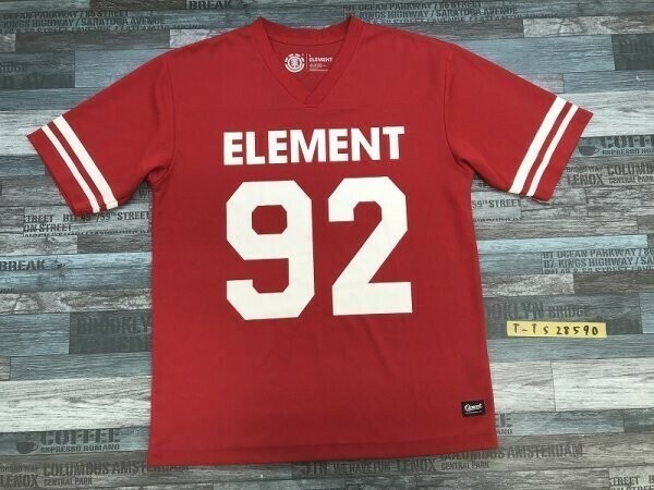 ELEMENT エレメント メンズ ビッグプリント ユニフォーム風 メッシュ 半袖Tシャツ L 赤