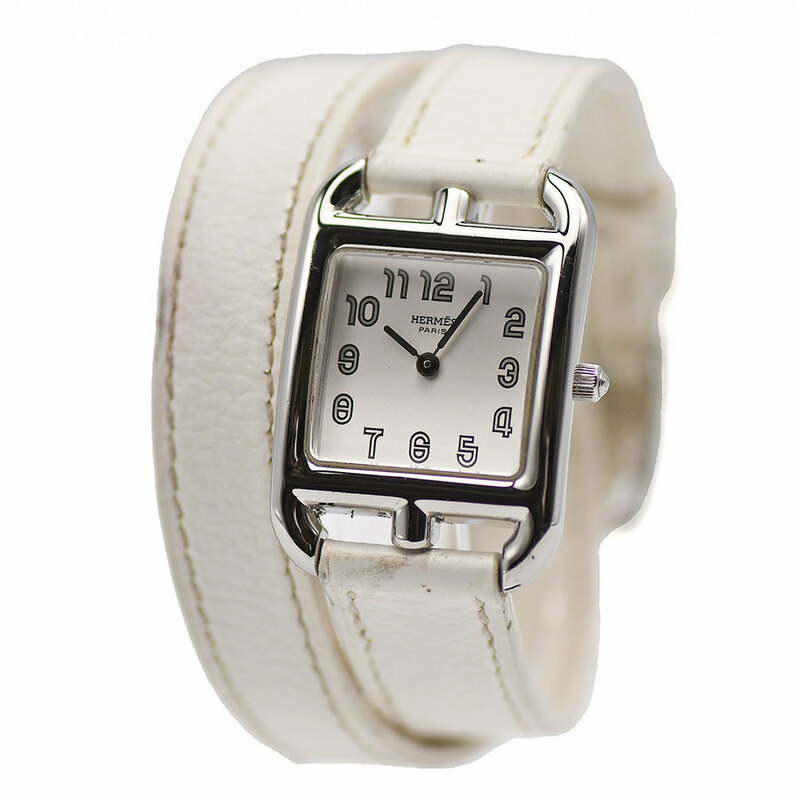 エルメス HERMES ケープコッド ドゥブルトゥール CC1.210 クォーツ 2針 ホワイトレザー G刻印 レディース 腕時計 研磨仕上げ済み 中古