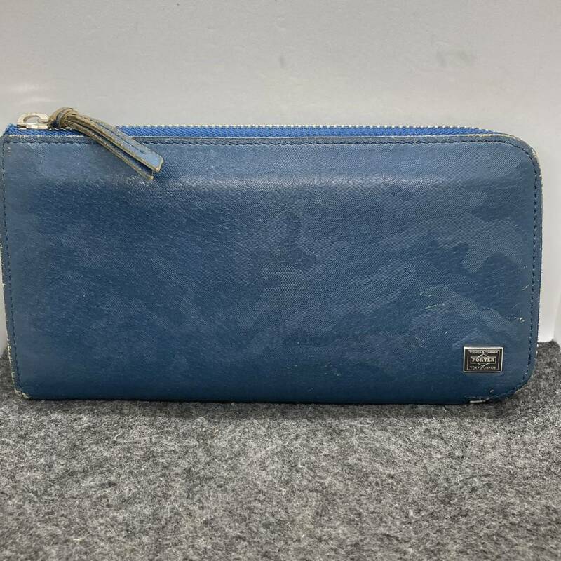 KO1989□PORTER ポーター 吉田カバン ワンダー WONDER LONG WALLET 長財布 L字ファスナー 迷彩 カモフラ エンボス加工 紺 ネイビー