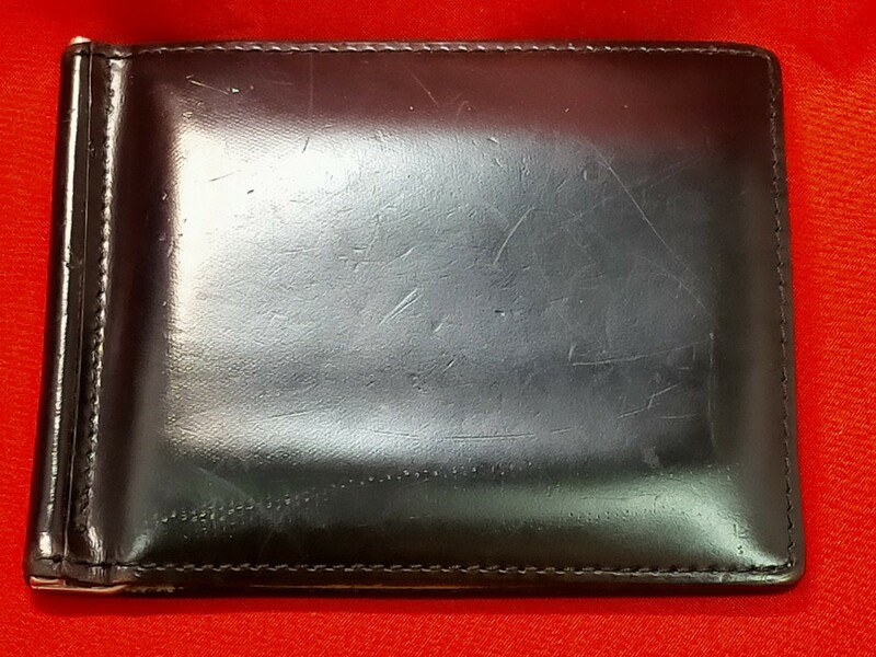 CORDOVAN　コードバン　マネークリップ　メンズ　二つ折り財布　カードケース　ブラック/