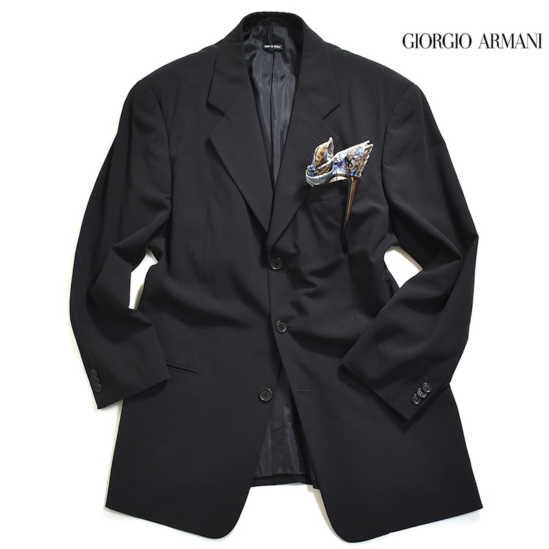 [定価25万] ジョルジオアルマーニ ARMANI 黒ラベル!! テーラードジャケット 46 メンズM ブラック ブレザー 美品 イタリア製 国内正規