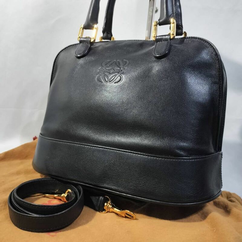 正規品 ロエベ LOEWE 2way ハンドバッグ ショルダー付き 肩掛け ショルダーバッグ アナグラム ブラック 黒 レザー 革 保存袋付き かばん 鞄