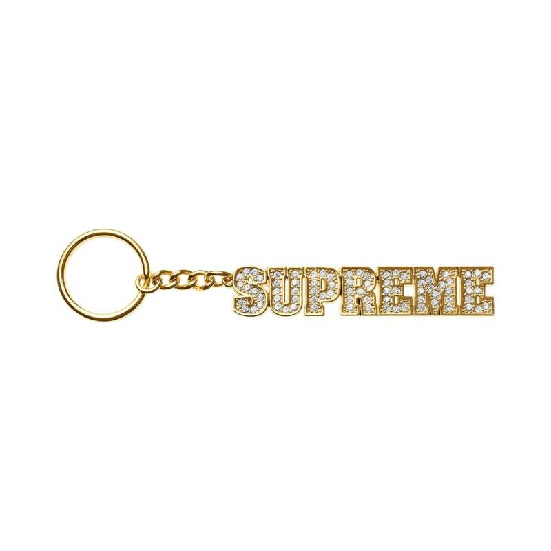 未使用 Supreme Block Logo Keychain 2018SS gold 金 ゴールド キーホルダー accessory アクセサリー ラインストーン ブロックロゴ