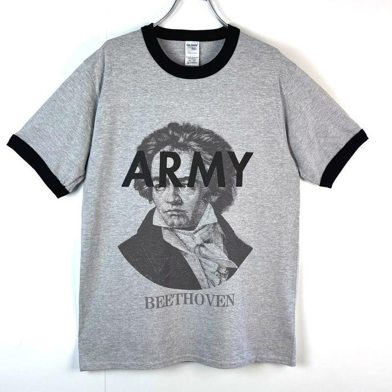 新品サイズL他有リンガーtシャツARMYアーミーベートーベンフォトトリムティー