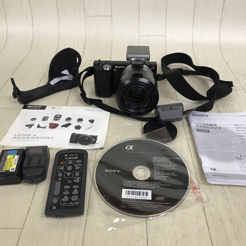 B1720 動作良好 美品 SONY ソニー ミラーレス 一眼カメラ デジタルカメラ NEX-5 レンズ SEL1855 E 3.5-5.6/18-55 OSS バッテリー リモコン