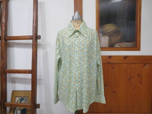 【古着/米国購入】 1970年代 SUTTON COLLECTION Knits プリント ディスコ シャツ XLサイズ 検索用⇒ 昭和レトロ/長袖/ボタンシャツ/E0218