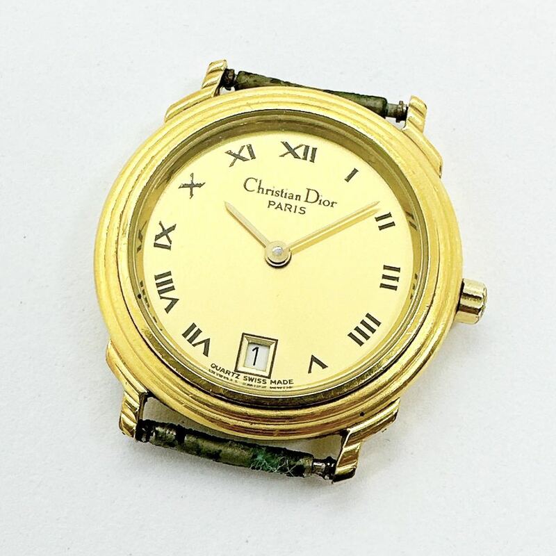 02149 ディオール Christian Dior 48.122.3 レディース 腕時計 デイト クォーツ 電池式 QZ ゴールドカラー ケースのみ