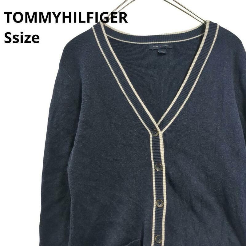 TOMMYHILFIGER ニットカーディガン　紺　長袖　レディースS b9