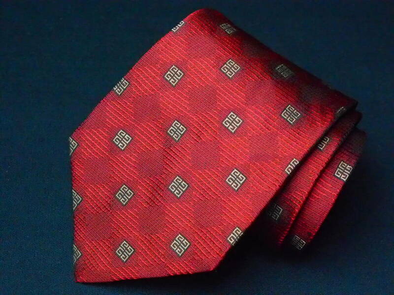 美品 【GIVENCHY ジバンシー】A1157 ロゴ 赤 RED イタリア 伊製 SILK ブランド ネクタイ USED ジバンシイ 古着 良品