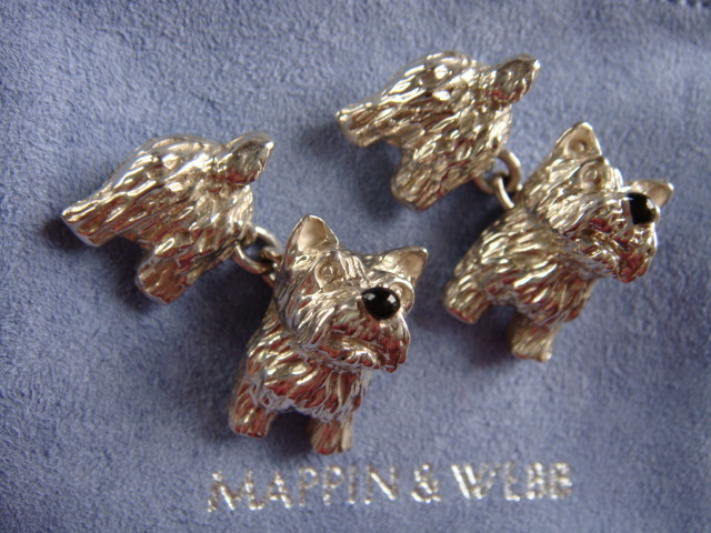 ◆ MAPPIN & WEBB マッピン&ウェッブ スターリングシルバー 925 かわいいテリアのカフス 銀製 未使用・収納袋付 ホールマーク カフリンクス