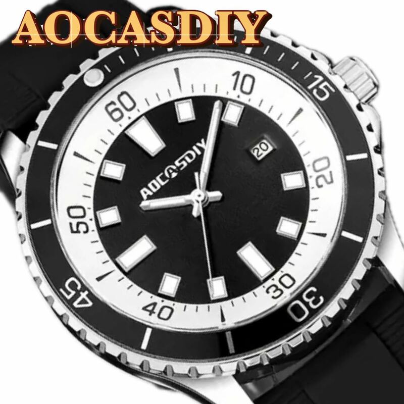 新品 AOCASDIY オマージュウォッチ ラバーストラップ メンズ腕時計 ブラック&ホワイト