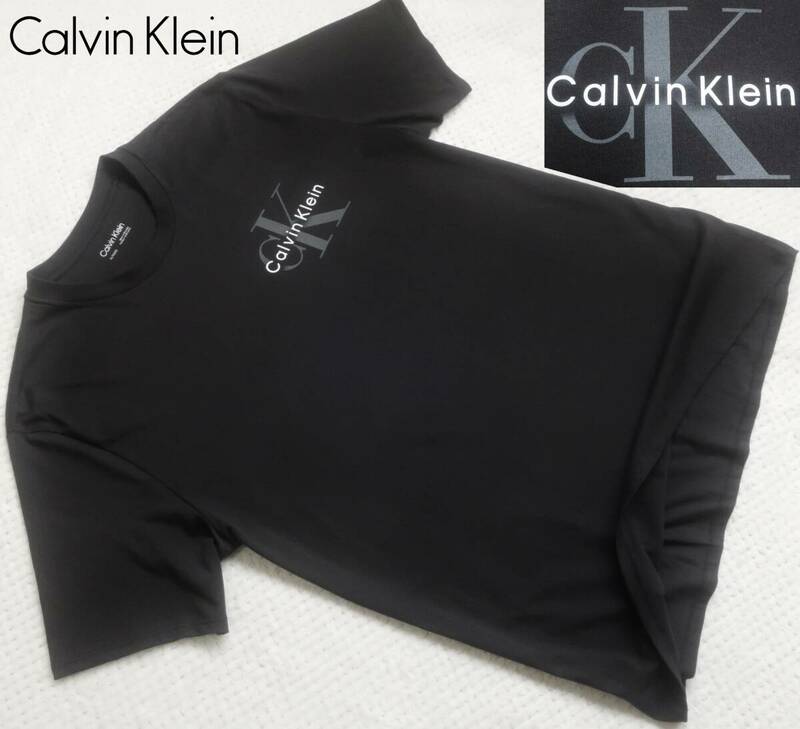 新品★カルバンクライン★ブラック Tシャツ★胸ロゴ★ホワイト グレー ロゴ★半袖 カットソー 黒 XL★Calvin Klein CK★498