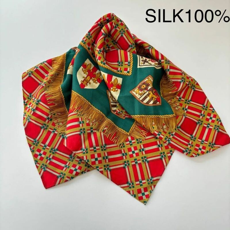 シルク100% スカーフ　アンティーク 絹 55×53 シルクスカーフ
