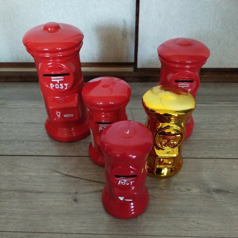 郵便ポスト貯金箱　まとめて陶器　置物　レトロ　