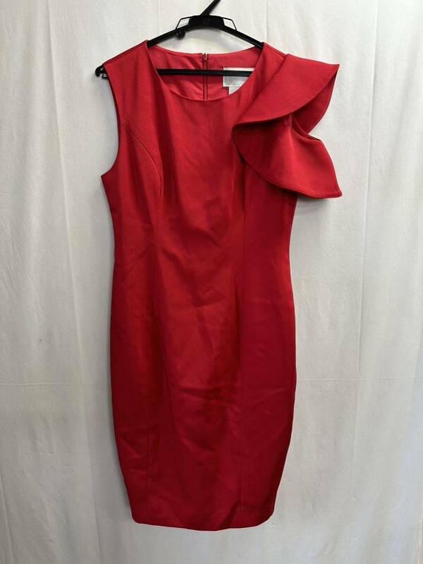 銀座クチュール GINZA COUTURE ノースリーブワンピース ドレス ひざ丈 赤 レッド レディース サイズ 4