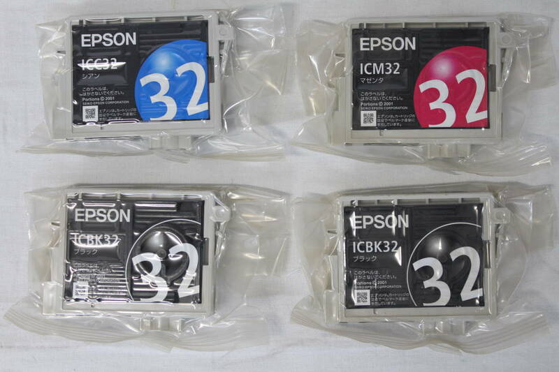 【0202D】純正 EPSON IC6CL32 4色 外箱無し 未開封 ブラック x 2 マゼンタ x 1 シアン x 1 エプソンインクカートリッジ ジャンク品