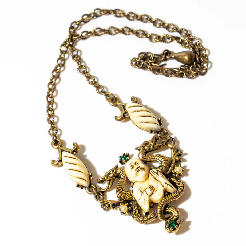 ★60s USA 「Selini」 Vintage buddha & dragon Unsigned necklace by Selro