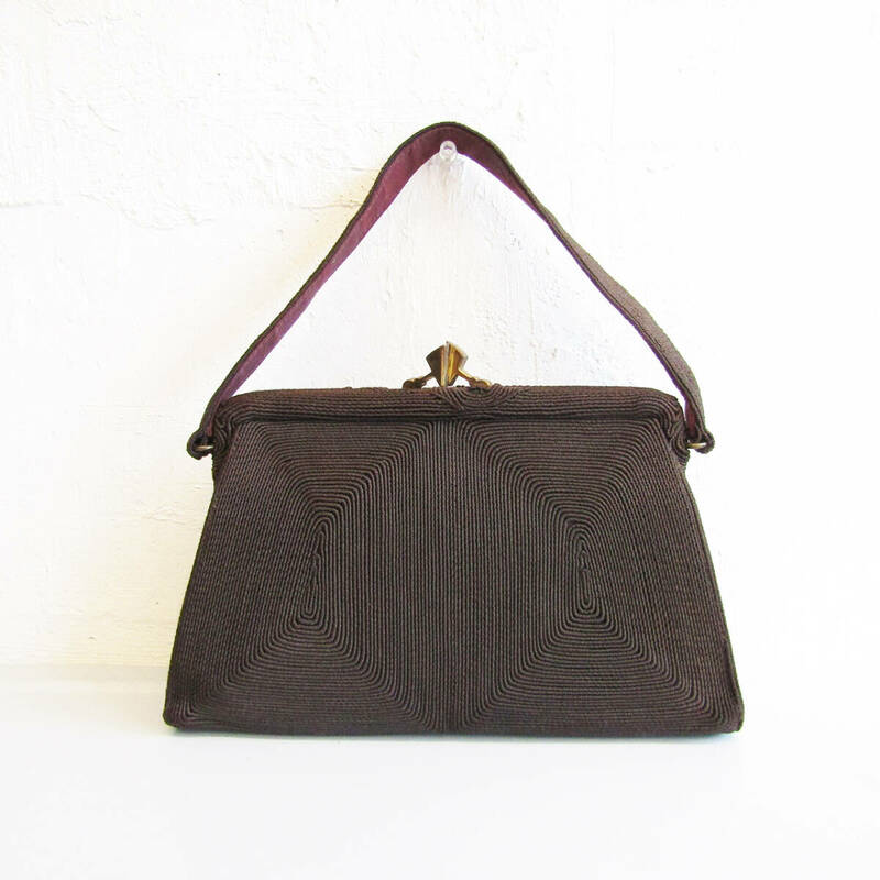 ★40s USA 「Corde'」 Vintage dark brown handbag with gold tone clasp