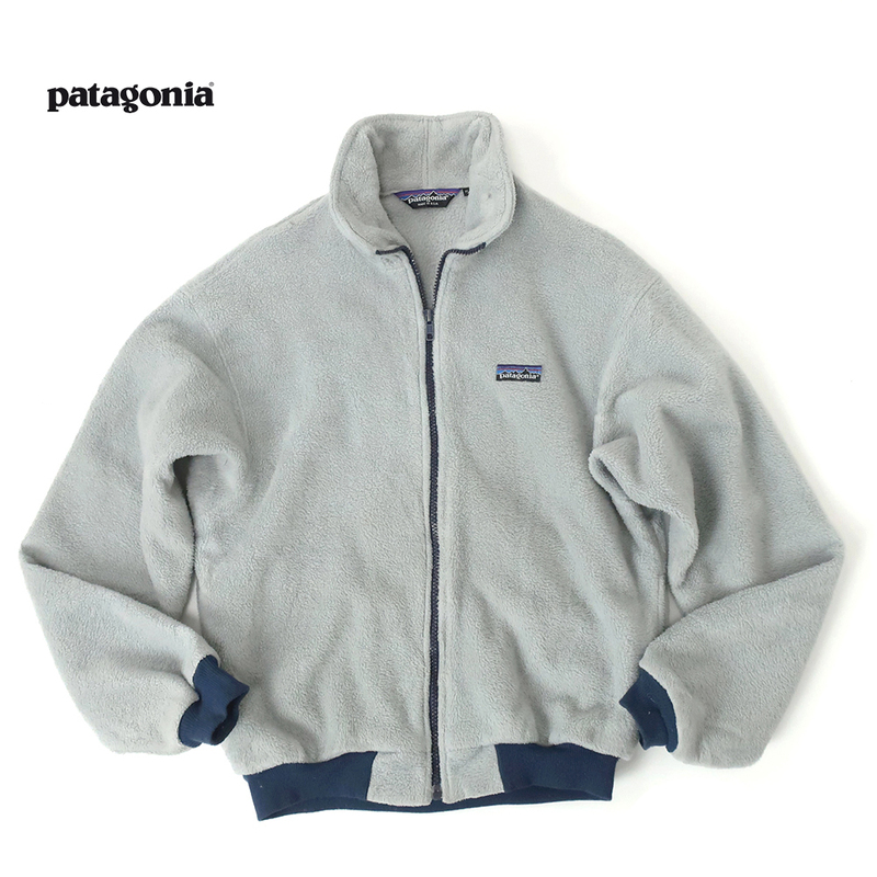 90s USA製 patagonia パタゴニア ボアジャケット 三角タグ フルジップフリース グレー (S程)