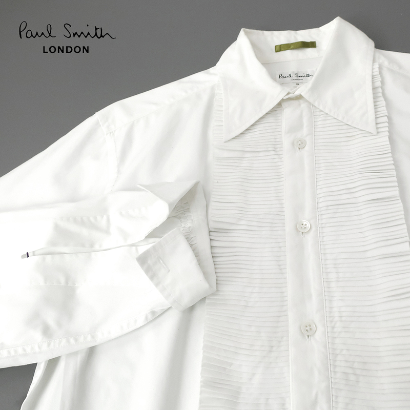 Paul Smith ポールスミス タックプリーツ カジュアルドレスシャツ ホワイト (S)