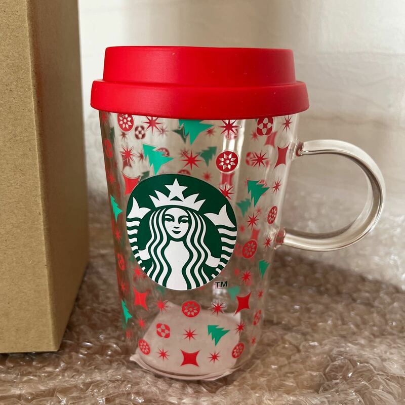 【新品未使用】☆スタバ☆ スターバックス　2022ホリデー　耐熱グラス　マグカップ RED CUP 355ml