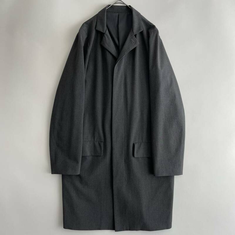 【美品】Niche. size/S (iz) ショップコート チェスター ストレッチ イージー 比翼 グレー 無地 日本製 JAPAN coat