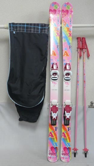 19Y0016 6 スキー KAZAMA 126cm ビンディング Team４ ストック KAZAMA 102cm ケース付き　中古