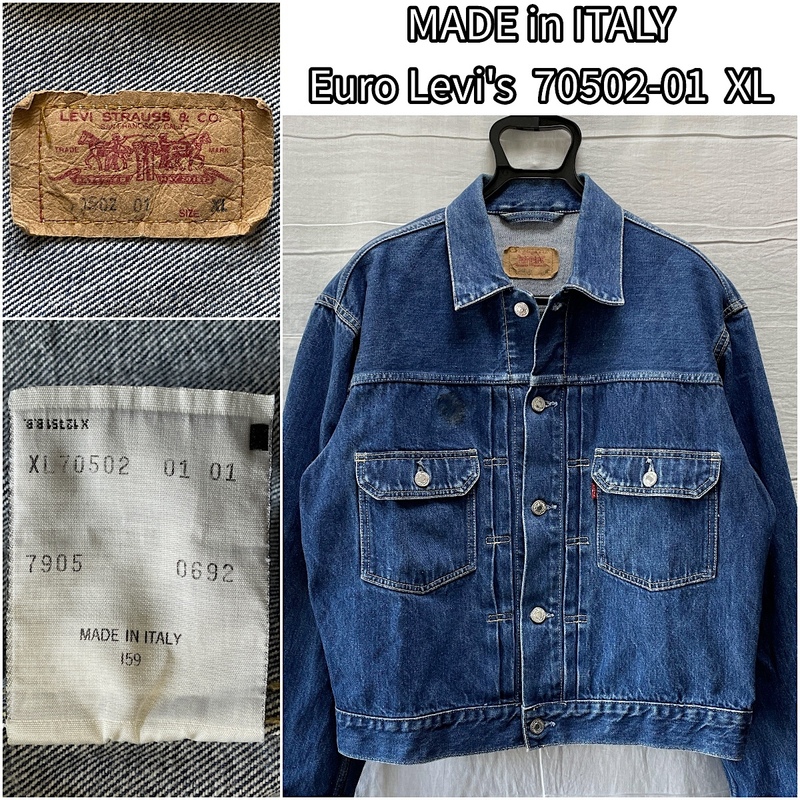 希少 90's ITALY製 Euro Levi's 70502-01 XL 507XX 2nd TYPE 1992年 イタリア製 ユーロ リーバイス 70502-01 デニムジャケット 激レア 506