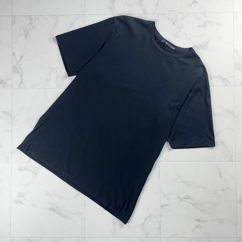 美品 UNIQLO ユニクロ +J スーピマコットンリラックスフィットクルーTシャツ 半袖トップス メンズ 黒 ブラック サイズM*MC184