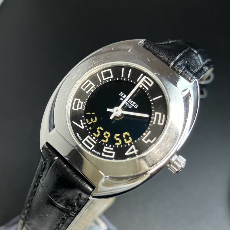 【良品 正規品】エルメス メンズ 腕時計 エスパス デジアナ 希少モデル 可動品 ユニセックス ブラックインデックス 【2402He16】