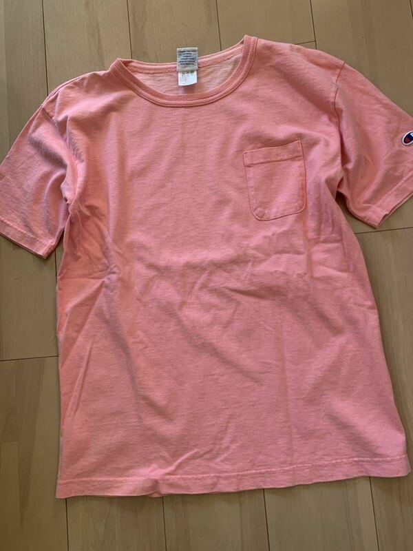 【CHAMPION】チャンピオン T1011 無地 ポケット 半袖Tシャツ USA製 ピンク アメカジ Mサイズ ポケT