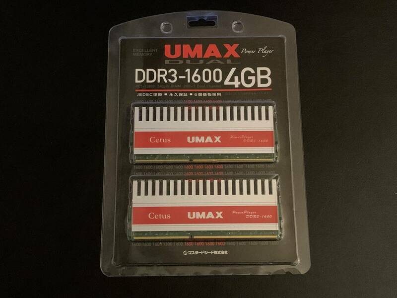 【中古美品】Cetus UMAX DDR3-1600(2GB*2)Kit CL9 1.5V DDR3-1600 OverClock 2枚組 デスクトップ用 240pin U-DIMM Cetus DCDDR3-4GB-1600OC