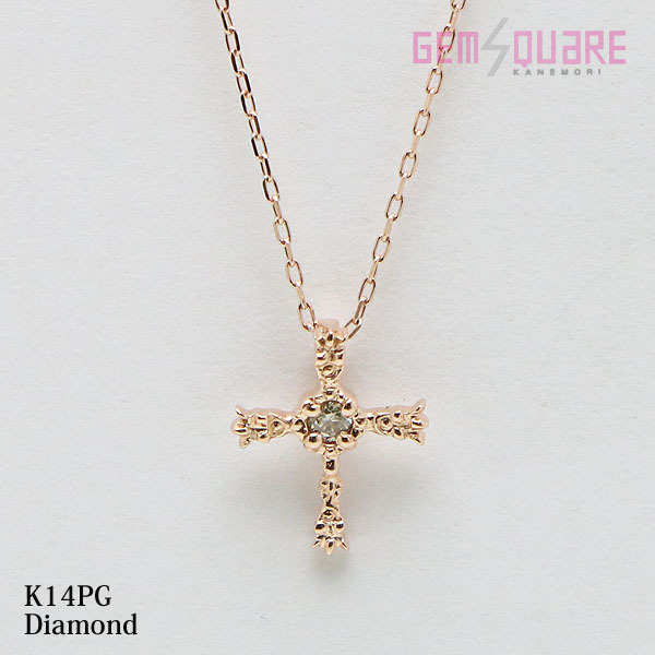 【値下げ交渉可】K10PG ダイヤモンド クロス ネックレス 0.6g 40cm 美品【質屋出店】