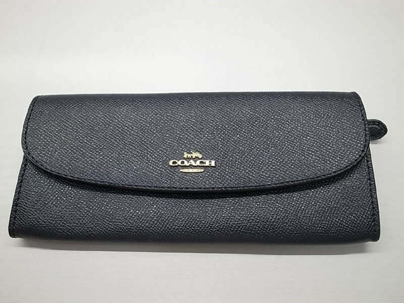 美品☆【COACH】コーチ◆レザー ウォレット 長財布 F59949　ネイビー