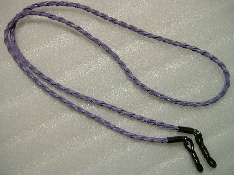 レザー風眼鏡ストラップ 編み込み紐 薄紫 メガネストラップ めがね紐