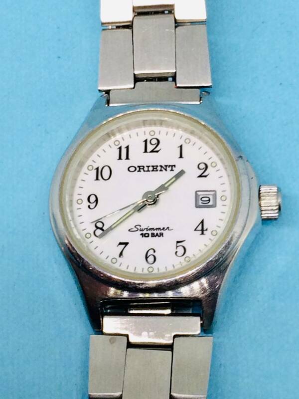 (D14)オリエント好きな方(*'▽')オリエント・スイマーディト（電池交換済）シルバーレディス腕時計USED（送料全国一律185円）素敵な時計。