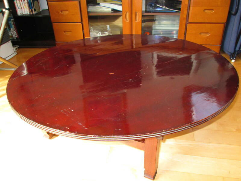 ■天然桜無垢材手作り円形テーブル（直径90cm）折り畳み式簡易収納　昭和レトロ（昭和20年代）